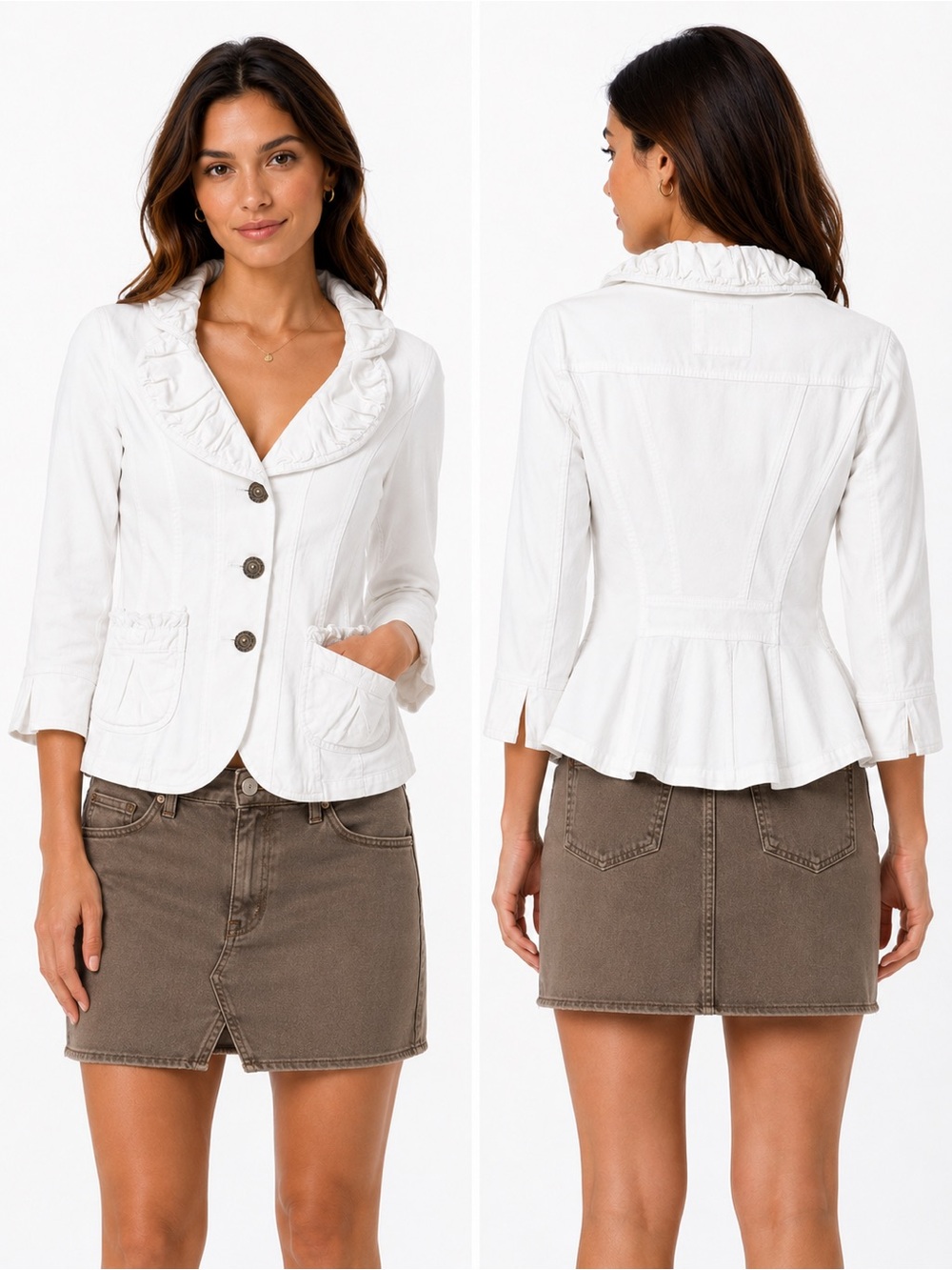 LAL Live a Little White Ruffled Collar Blazer Size M